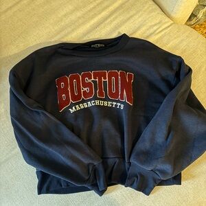 Boston Massachusetts Navy Cropped Sweater